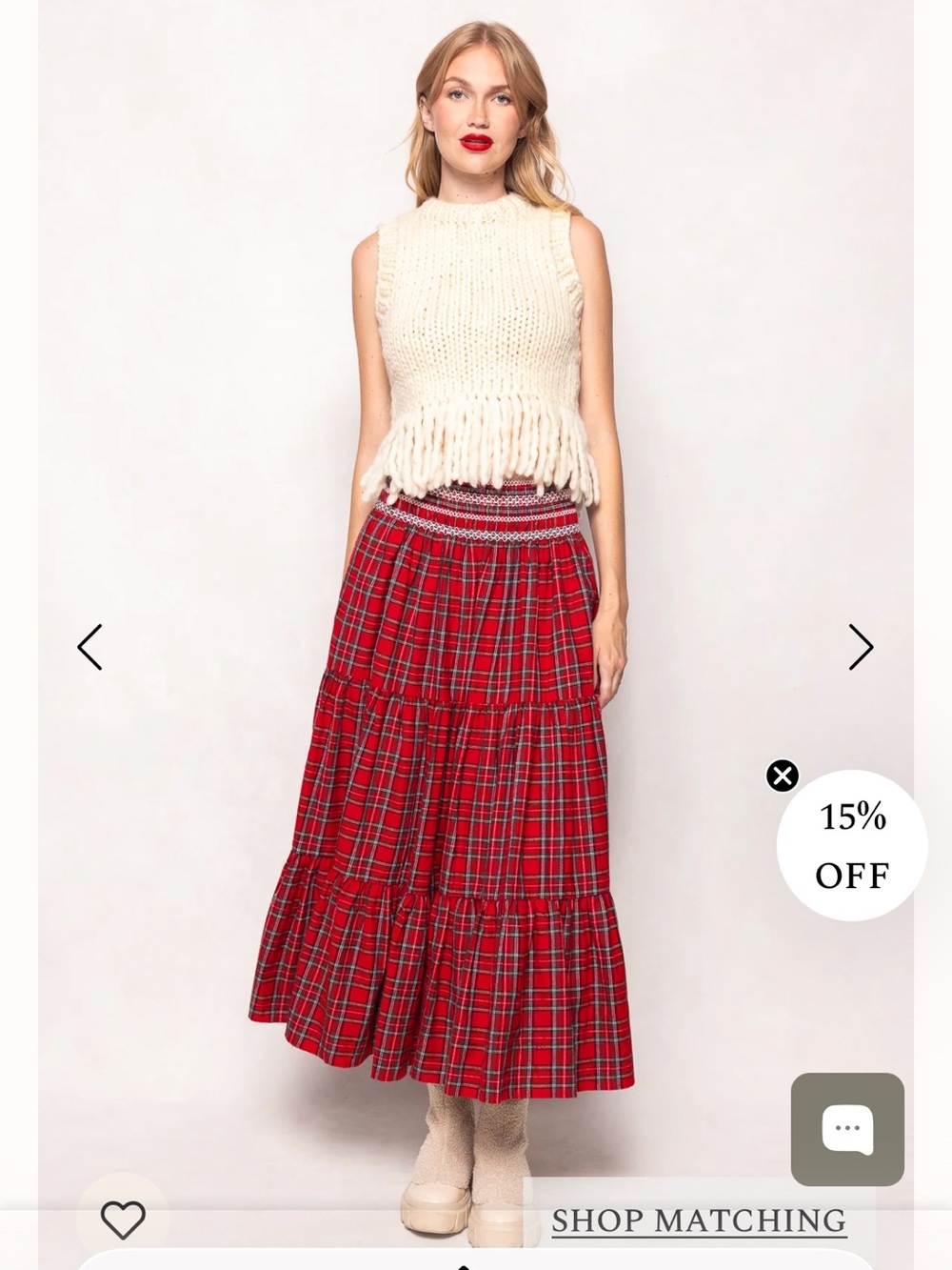 Ivy City Co Red Plaid Tiered Maxi Skirt With Pockets